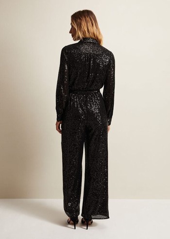 Phase Eight Alessandra Sequin Jumpsuit Black Canada | RLZXNB-274